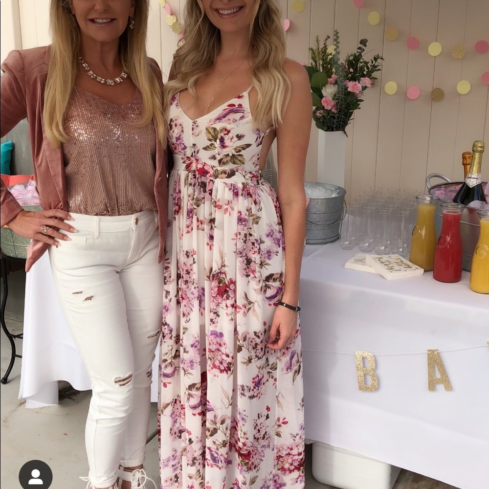 Floral spaghetti strap dress (on the right)